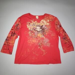 Y2K Jess and Jane Rose Tea Studded Top Womens XL